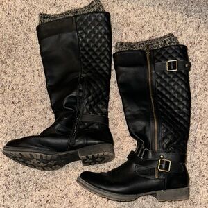 Stylish Black Quilted Knee-High Boots